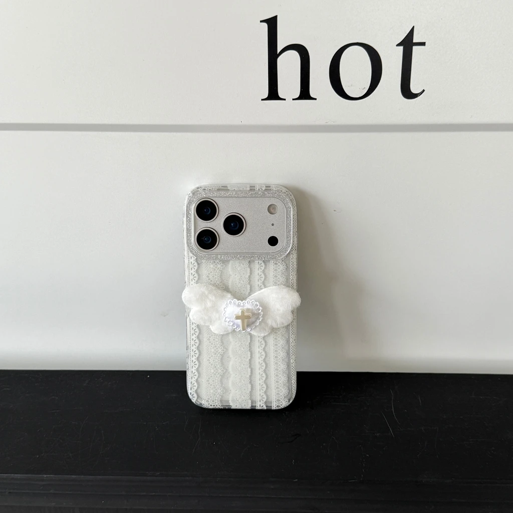 بسيط الأبيض الدانتيل حافة مجسمة الحب بريق إطار صور صدمة برهان غطاء الهاتف القضية آيفون 17 16 15 14 برو ماكس