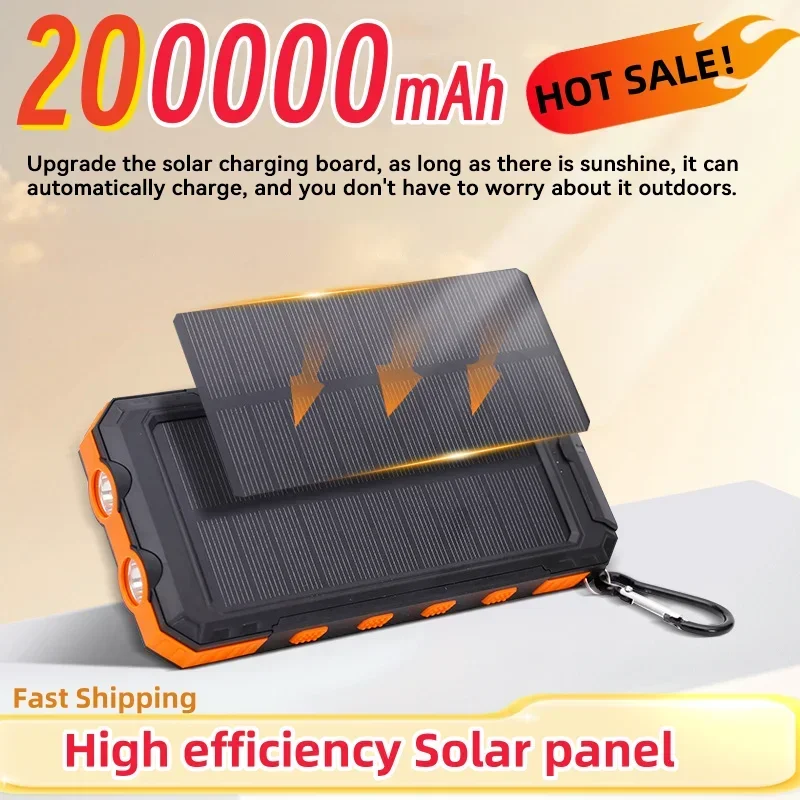 

200000mAh Solar Power Bank Portable Fast Charging with LED Light for Android USB-A USB-C