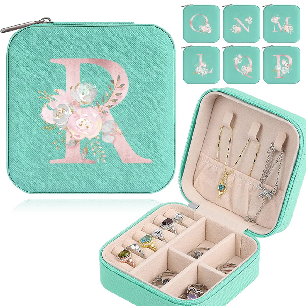 Jewelry Box PU Leather Waterproof Pink Flower Printing Series Storage Case Minimalist Bracelet Earrings Ornaments Storage Case