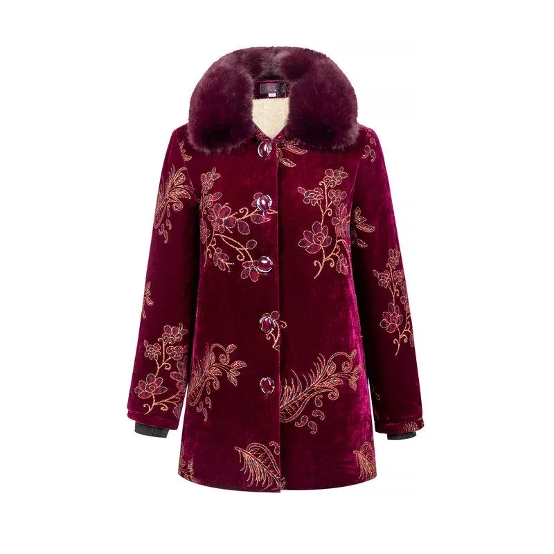 Grandma Wear Cotton-Padded Coat Middle-Aged Elderly Mother Winter Clothes Women Parkas Thick Warm Velvet Quilted Jacket Outwear