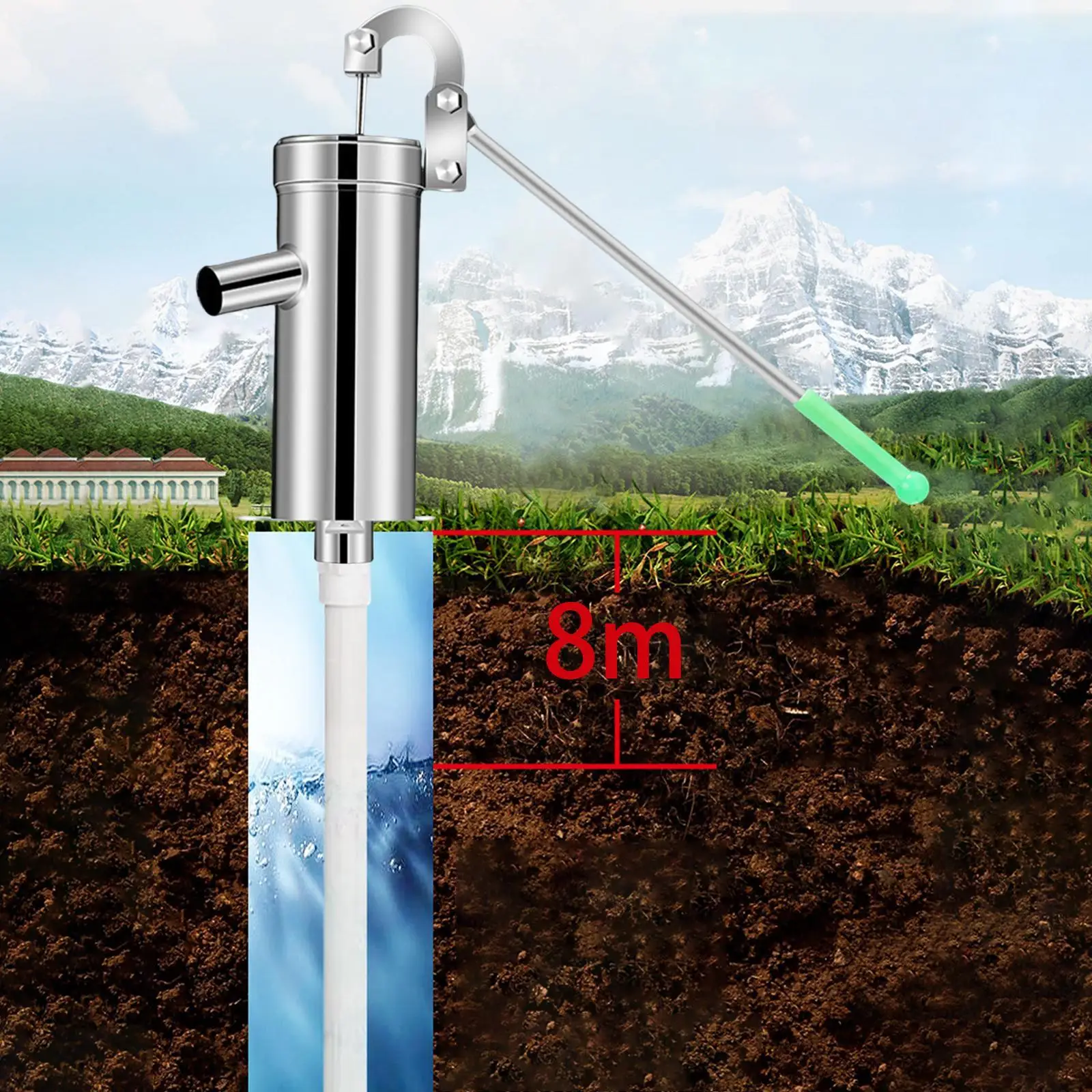 Pompa dell'acqua per pozzo manuale in acciaio inossidabile facile da usare per il giardino del cortile dell'azienda agricola