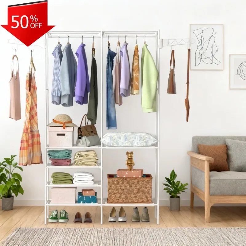 

Bedroom Clothes Rack Garment Hanger Storage Organizer Room Furniture Drying Stand for Living Room Entrance Scaffale Shelf