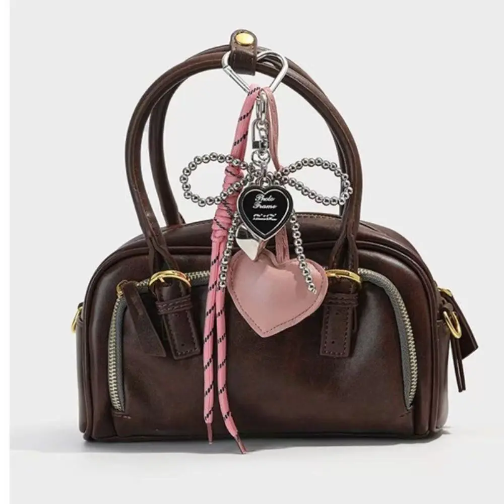 Fashion Charm Tassel Love Heart Pendant Handmade Cute Bowknot Keychain Creative Pearl Bow Keyring Bag Accessories