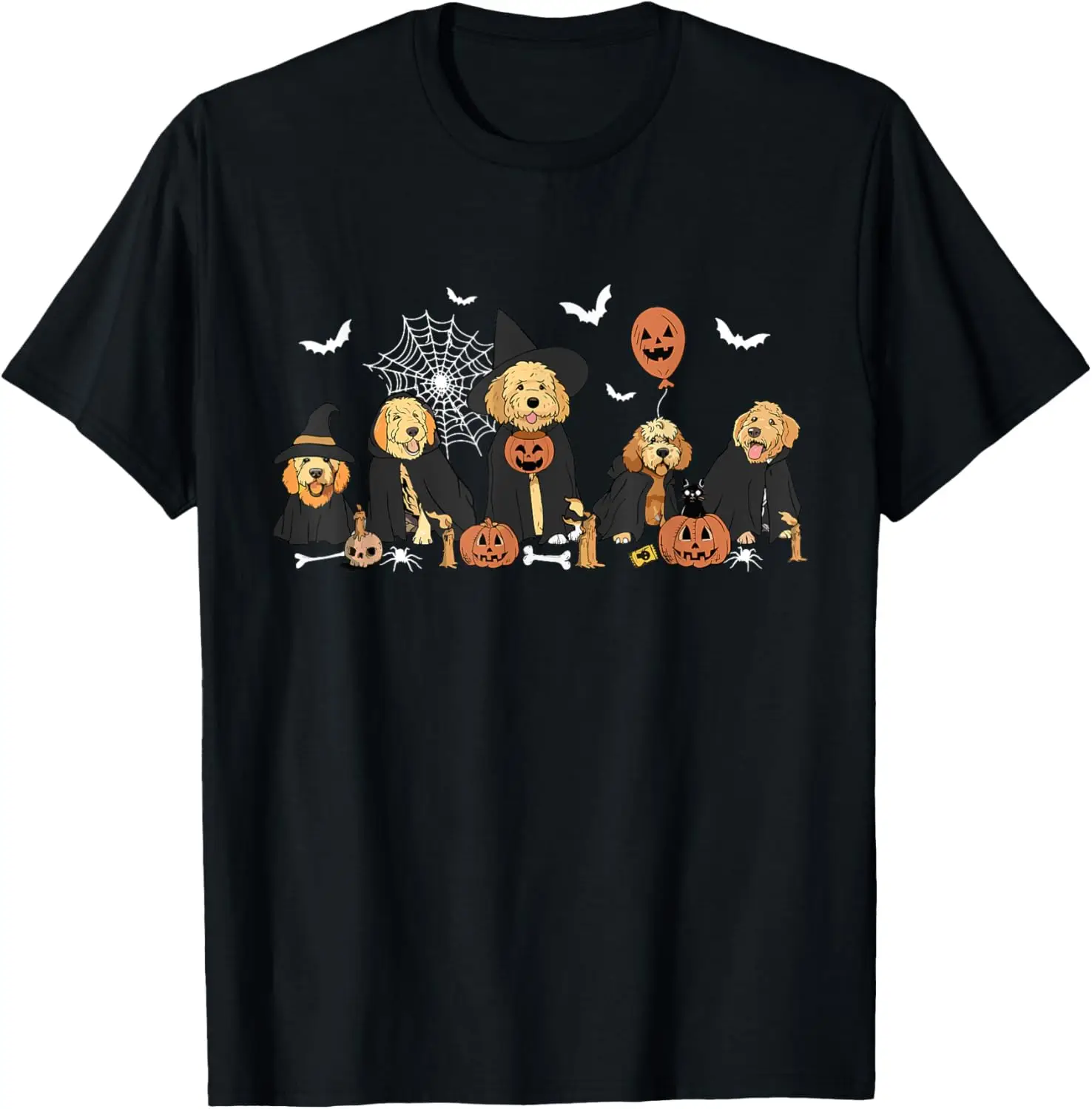 Ghost And Witch Goldendoodle Halloween Doodle Dog Lover T-Shirt