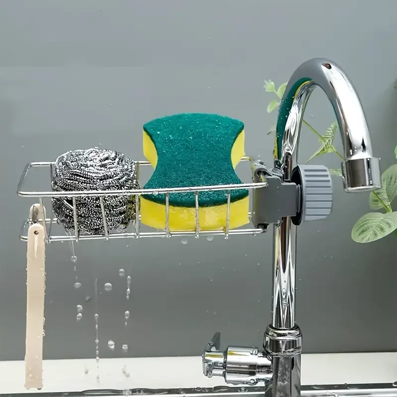 صنبور المطبخ الإسفنج دعامة من الفولاذ المقاوم للصدأ دش رف صندوق الصابون بالوعة تخزين الرف لتخزين الحمام إسفنجة مطبخ فرشاة الصابون #3