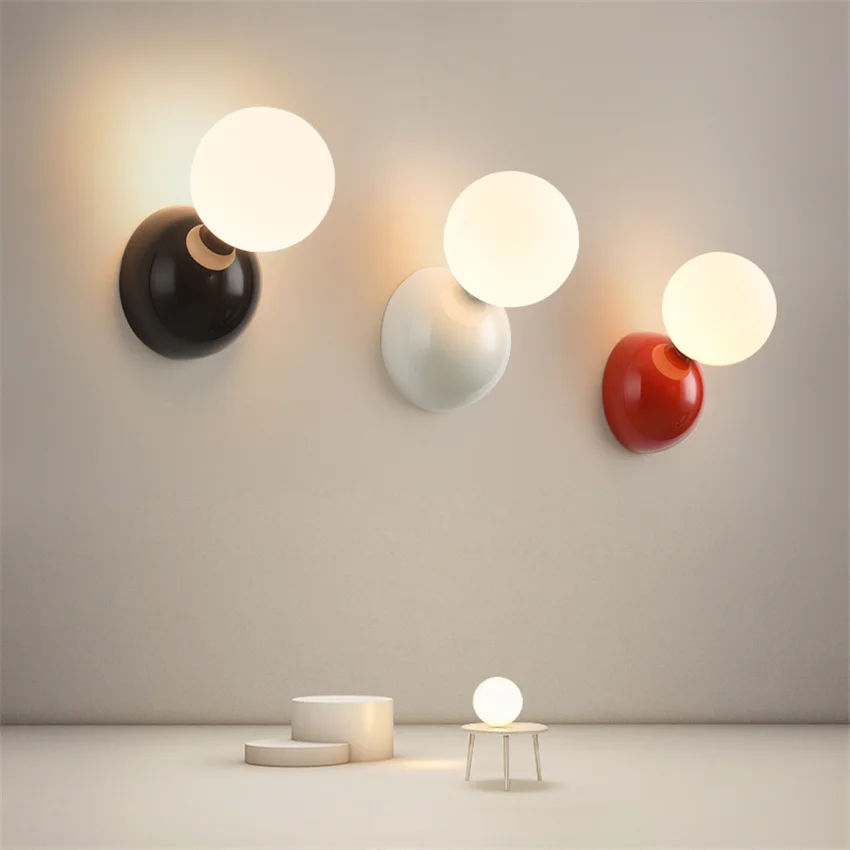Modern Cute Bedroom Small Wall Lamp Nordic INS Living Room Children Room Decoration Sconce Red White Black LED Wall Lights