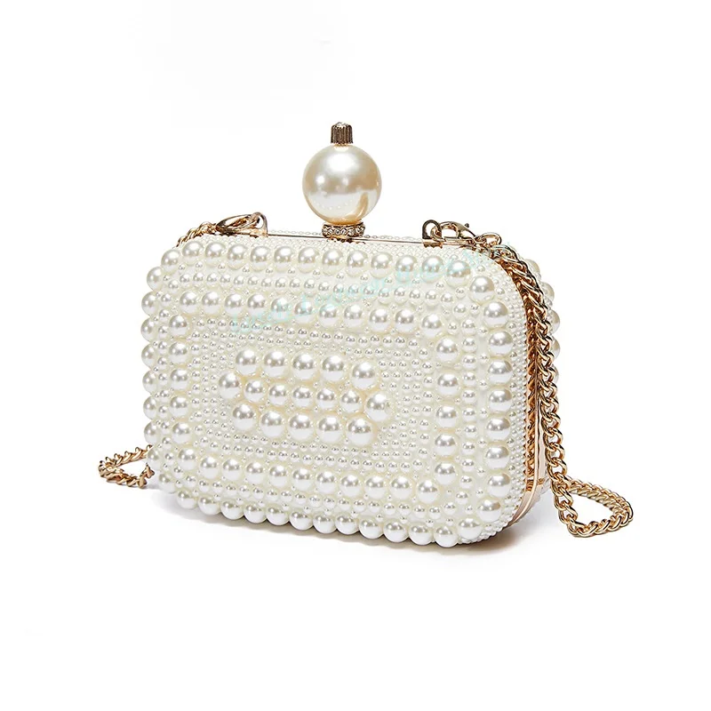 Fashion Lady Woman White Pearl Hasp Mini Bag 15.5*11*5.5Cm Female High Quality Manmade Hard Bag Lady Party Small Cute Bag