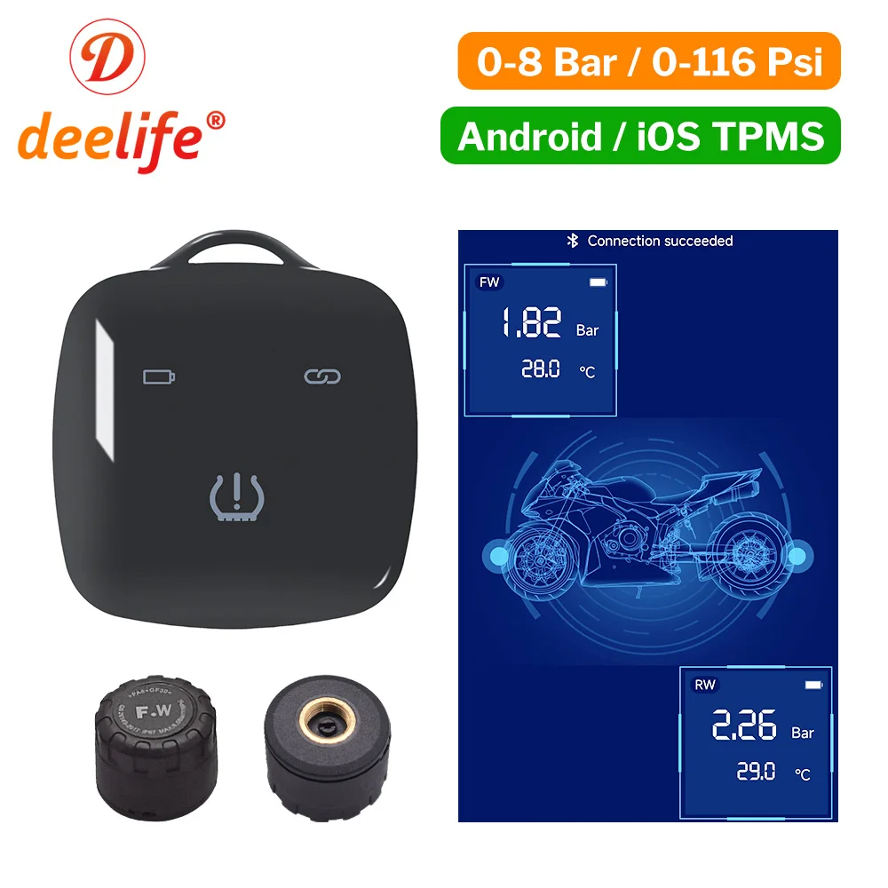 Deelife Motorcycle TPMS Bluetooth Android/iOS Tire Pressure Monitoring System for Moto Bike Bicycle Tricycle TMPS Sensor