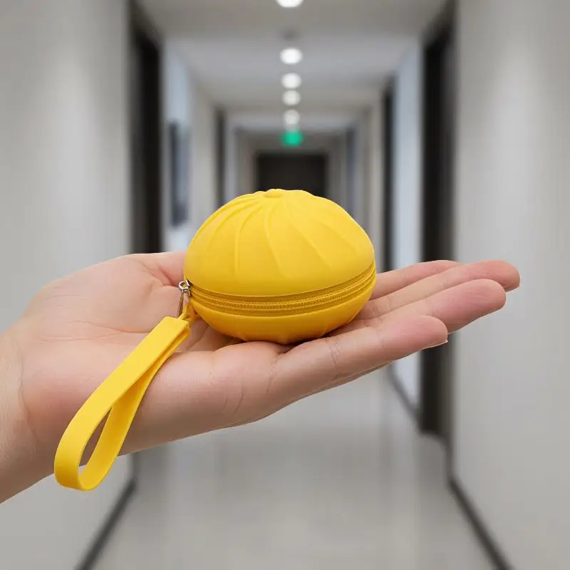 Soft Steamed Bun Plush Coin Purse with Keychain Water Repellent Polyester Mini Wallet for Kids Outdoor Travel