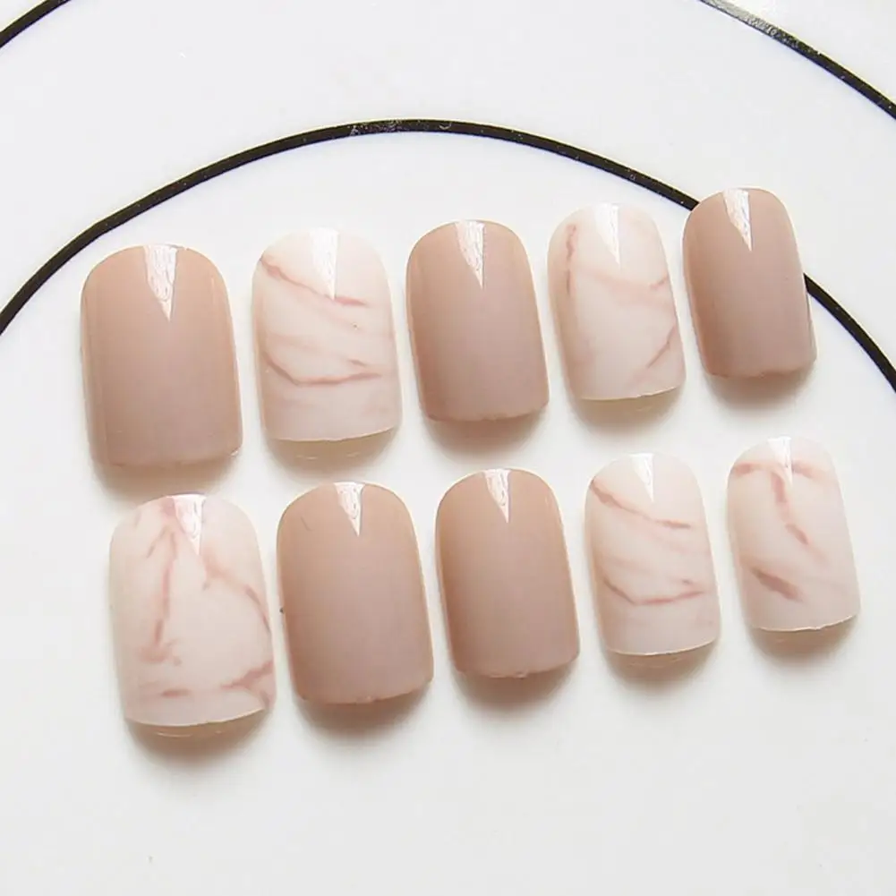 24Pcs Marble Acrylic Fake Nail Set Long Ballet False Nails Art Waterproof Press on Nail Tips Removable French Fake Nails for Gir