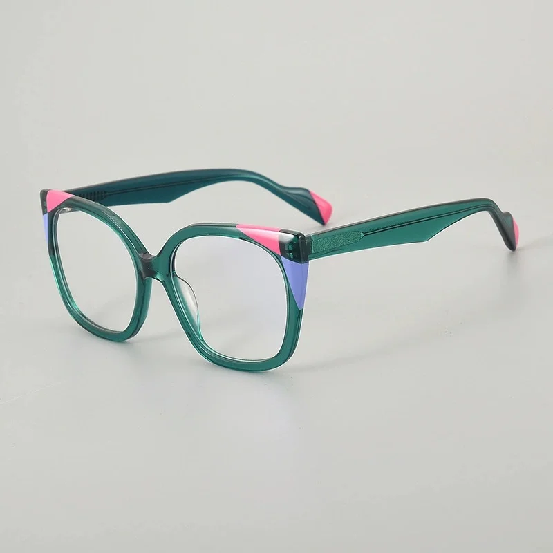 Belight 光学ヴィンテージキャットアイ形状手作りカラフルな結合アセテートレトロ眼鏡フレーム処方レンズ 252