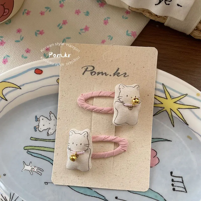 Bunny Hair Clip 1PCS/2PCS Korean Style Pastel Pink Fabric Side Clips Adjustable Bangs Barrettes for Girls Thin Hair Gentle