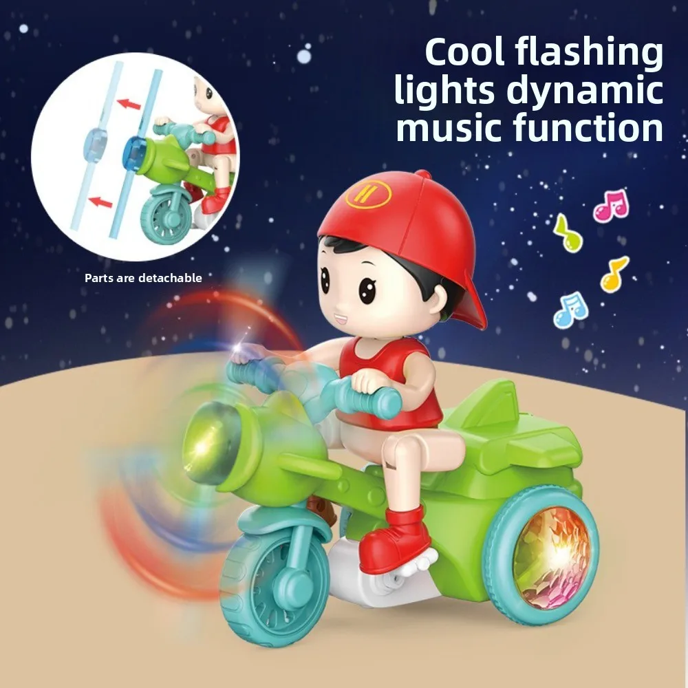 รถสามล้อไฟฟ้าของเล่นมีฟังก์ชั่นดนตรี แสงสีสันสดใส แสดงท่าผาดโผน หมุนได้ 360 องศา พร้อมไฟส่องสว่าง