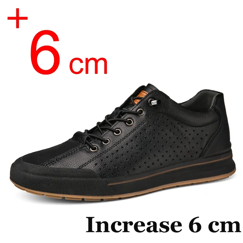 Chaussures de Skatnica en cuir véritable pour hommes, baskets respirantes creuses, chaussures rehaussantes, mocassins de sport, élévateur, recommandé, augmentation de 6cm