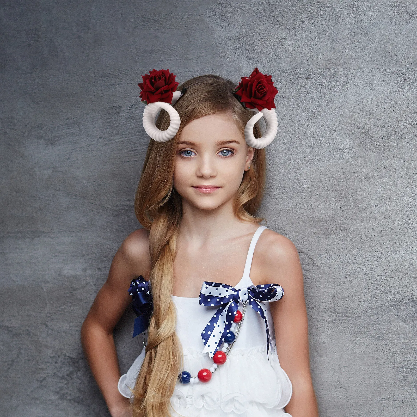 Horns Hairclip with Rose Flower Unique Lightweight Hairpin for Cosplay Halloween Wedding Easter Fancy Dress DIY Hair
