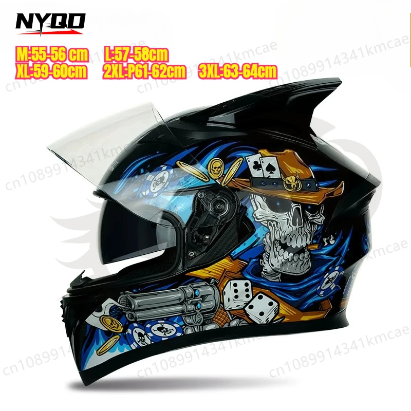 Full‑Face Motorcycle Helmet Dual Visor With Spoiler Men Women 4‑Season Universal Motorbike Safety Helmet Optional For Riding