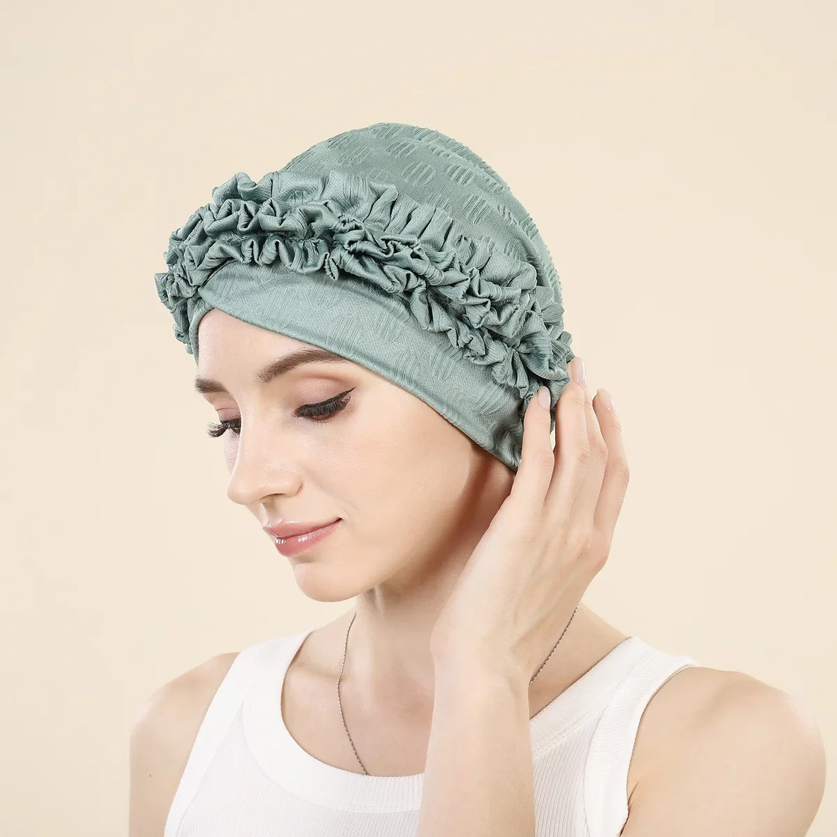 

Ruffle Flower Women Turban Chemo Cap Headscarf Bonnet African Headwrap Indian Hat Muslim Hijab Hair Loss Headwear Turbante Mejur