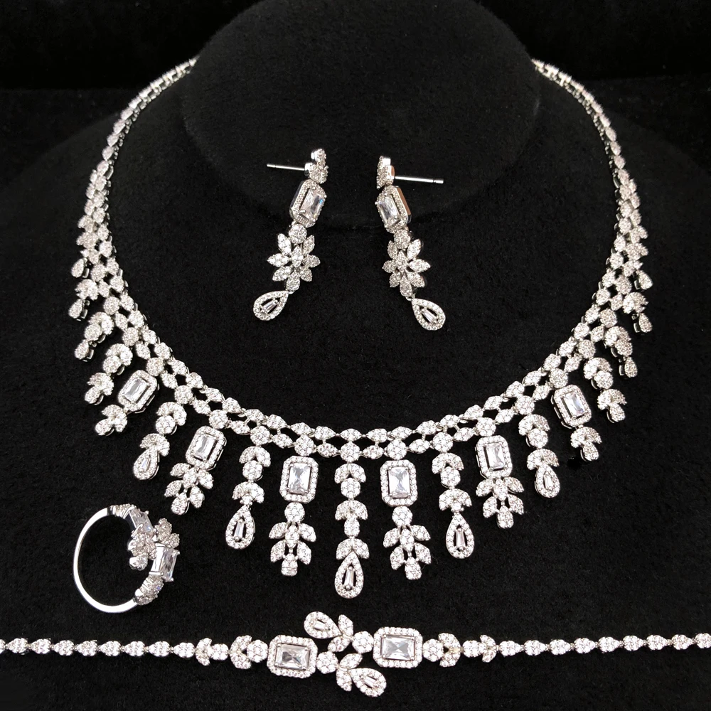 GODKI Famous Luxury 4PCS Arabia Jewelry Set For Women Wedding Party Cubic Zircon Dubai Bridal Necklace Earring Bangle Ring Set