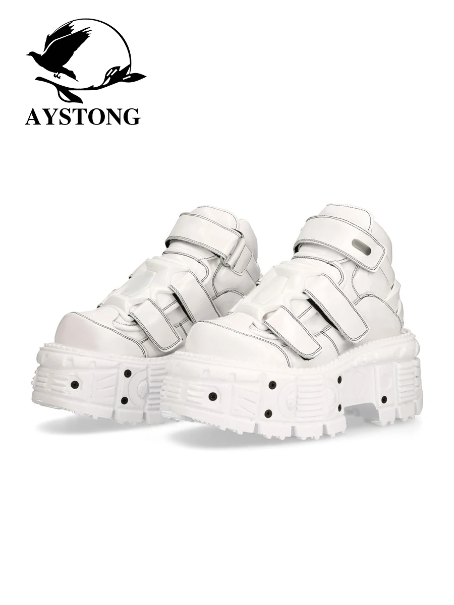 

Punk Style Metal Embellished High Top Thick Bottom Single Shoes Women's Fashion Rock Shoes Retro Dark Punk Leather Shoes