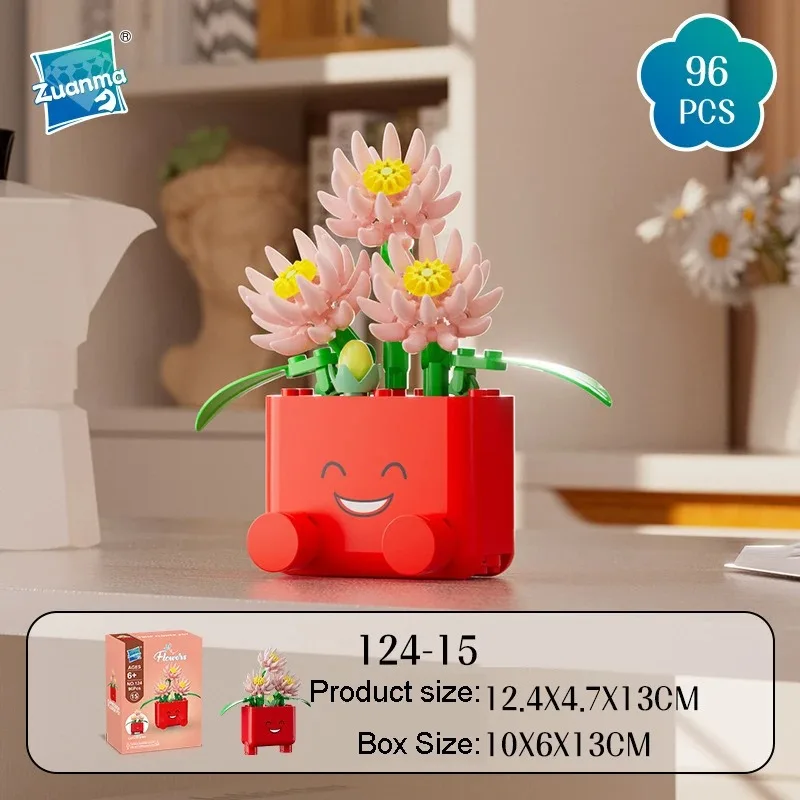 Kreative Emoticon-Blumentöpfe Bausteine Spielzeugmodell Sonnenblumen Rosen Blumen-Botanik-Bausteine Zusammenbaubares Ornament Kindergeschenk