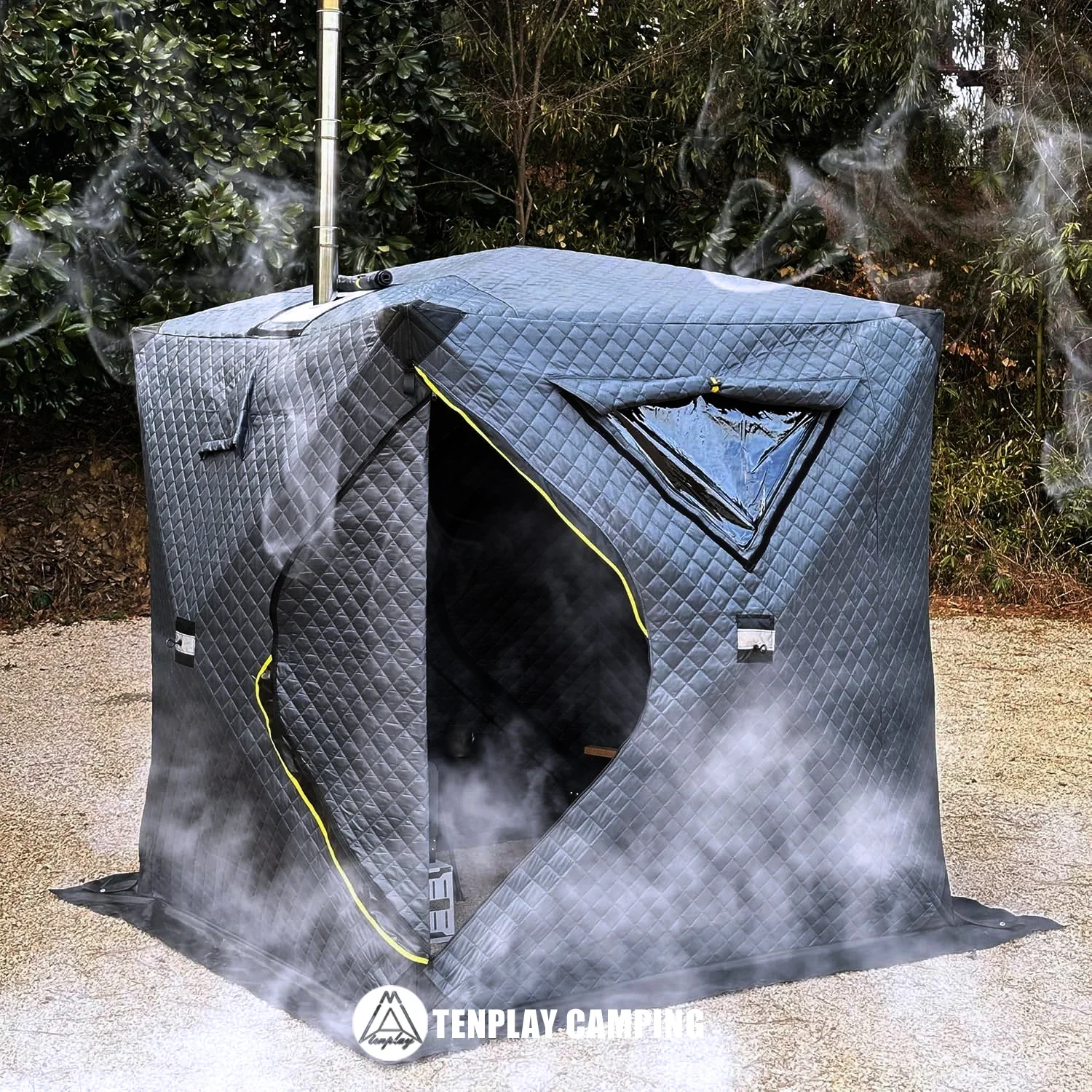 

TENPLAY 4-PERSON Pop-Up Ice Fishing Tent, Winter Hot Tent with Stove Jack, 5000mm Waterproof Portable Sauna Shelter