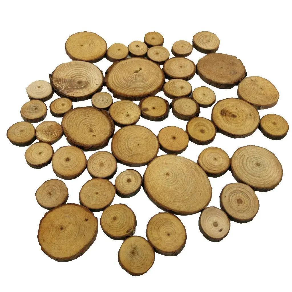 50Pcs/Set Unpainted Natural Wood Log Slice Tree Chic Wedding Table Centerpiece Cake Stand Xmas Ornaments