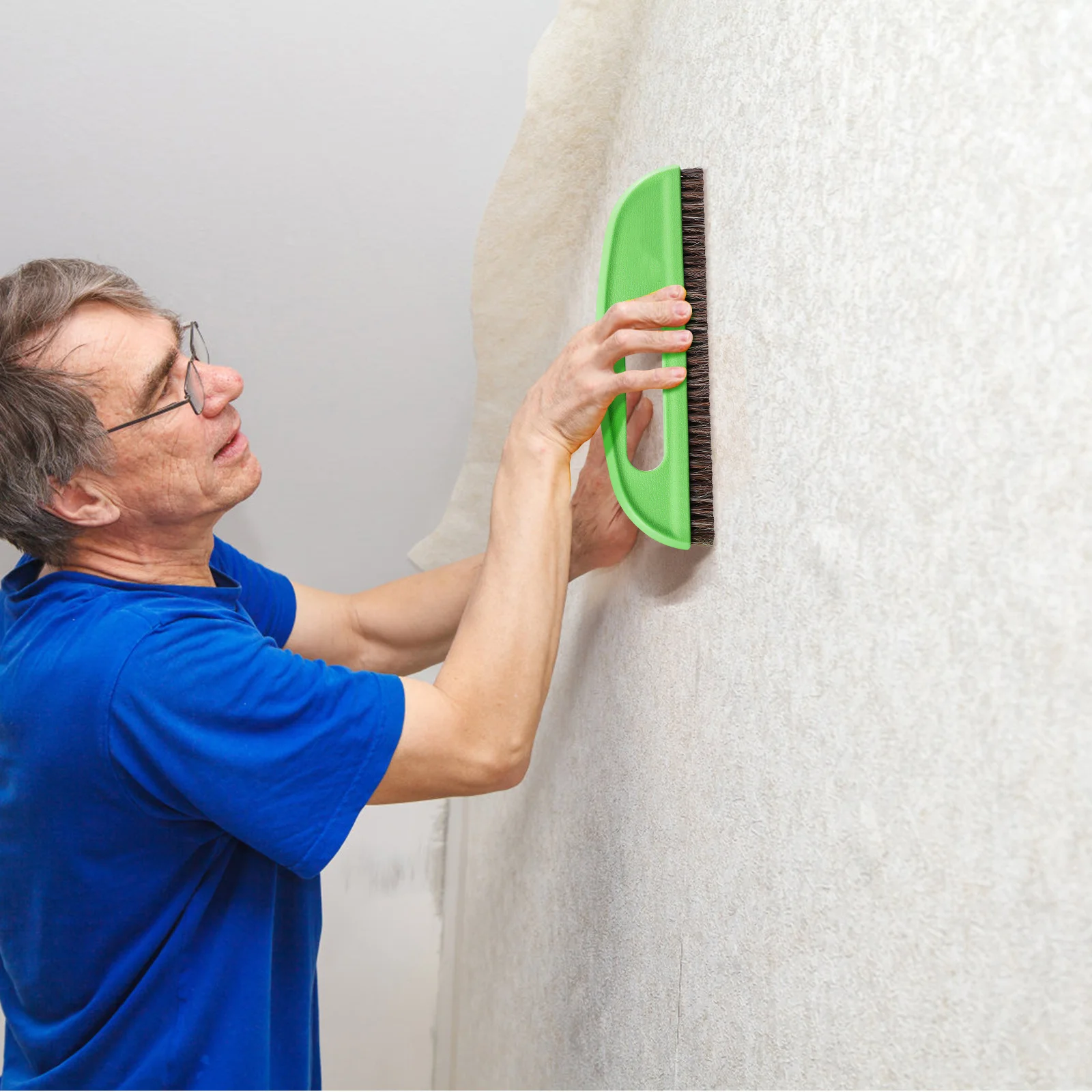 Herramienta de revestimiento de papel tapiz, cepillo de criptografía espesante, cepillo para el pelo de crineta de caballo, agarre grande y cómodo verde, agujero para colgar