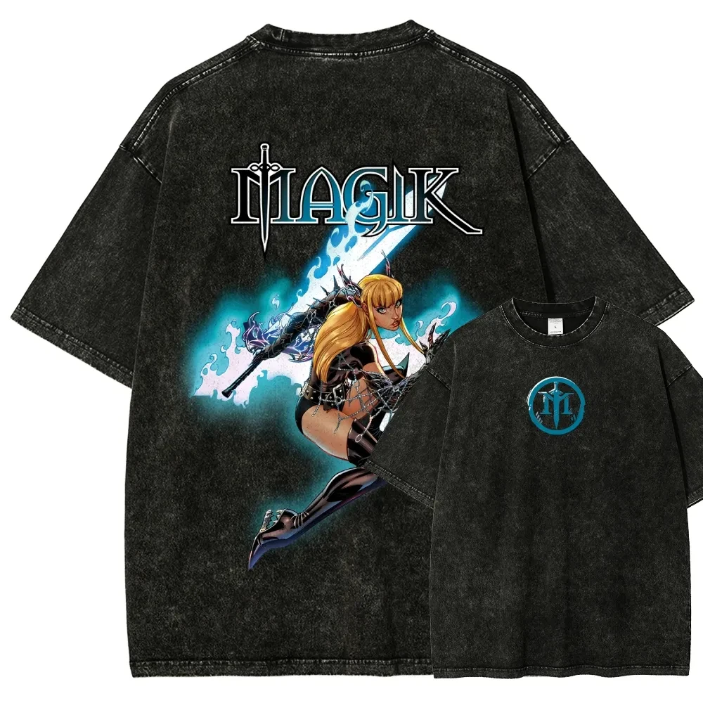 

Футболка унисекс Magik Illyana Rasputin Soulsword из винтажного выстиранного хлопка, летняя, оверсайз, уличный стиль, 2026