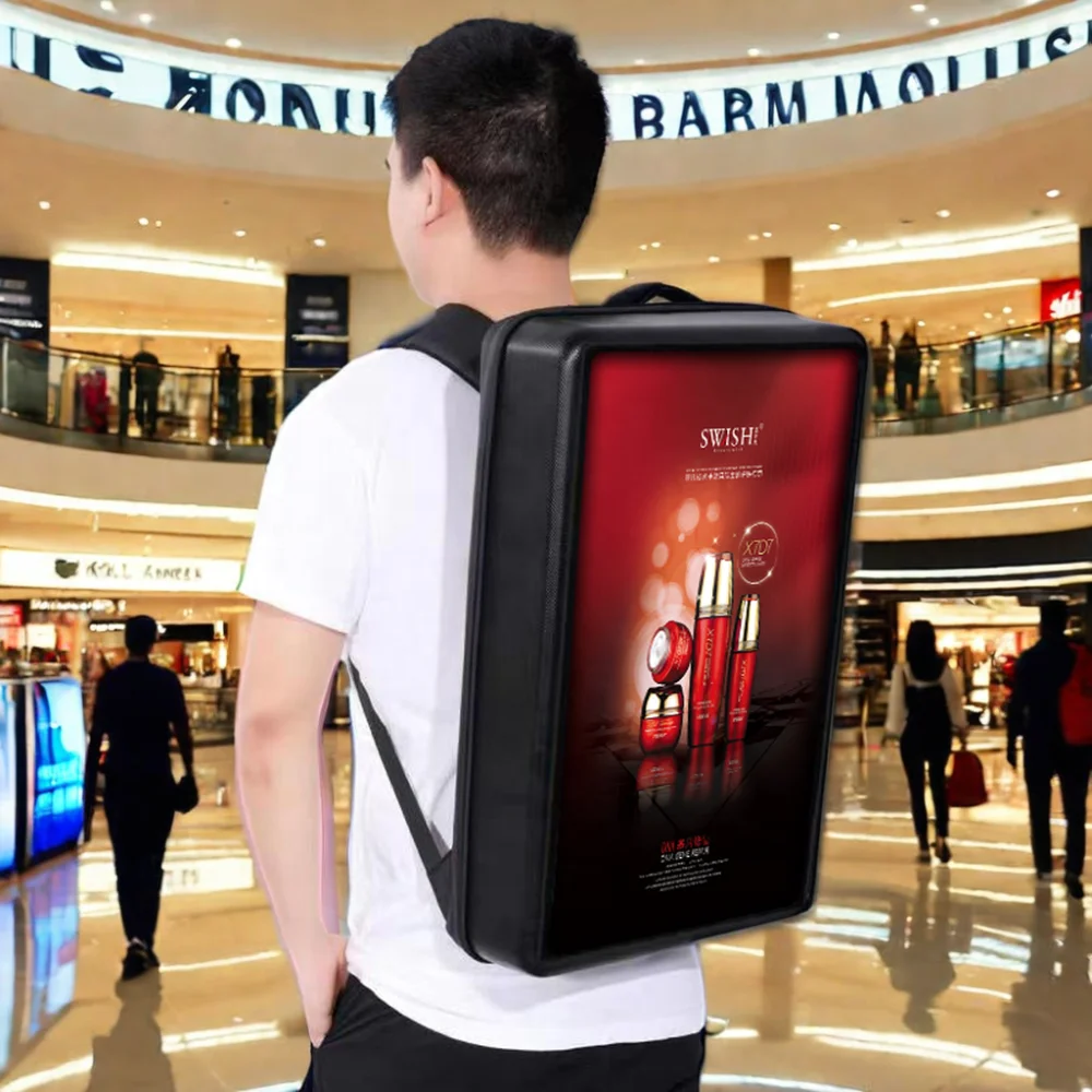 

High Brightness Waterproof Outdoor LCD Billboard Backpack Android Advertising With 4G Wifi Water Proof Battery Powered Walking