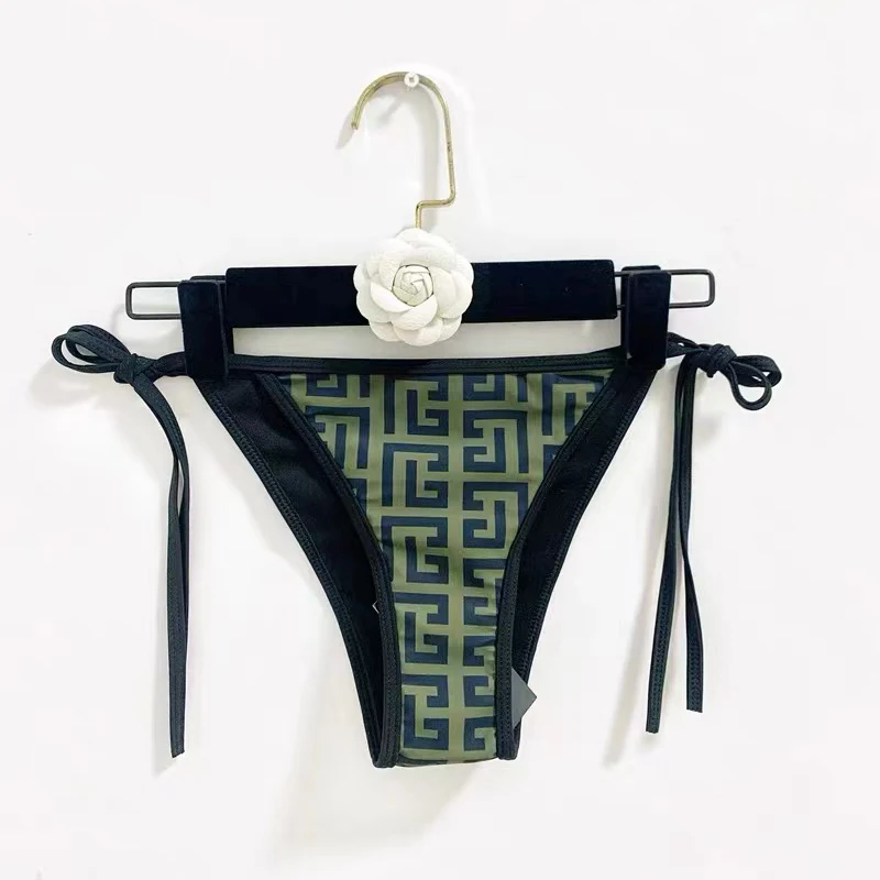 Lace-up Fashion Bikinis Sets Women Geometric Printed Bra Thong Sexy 2 Piece Swimsuits Solid Beach Style One-piece Bathing Suits