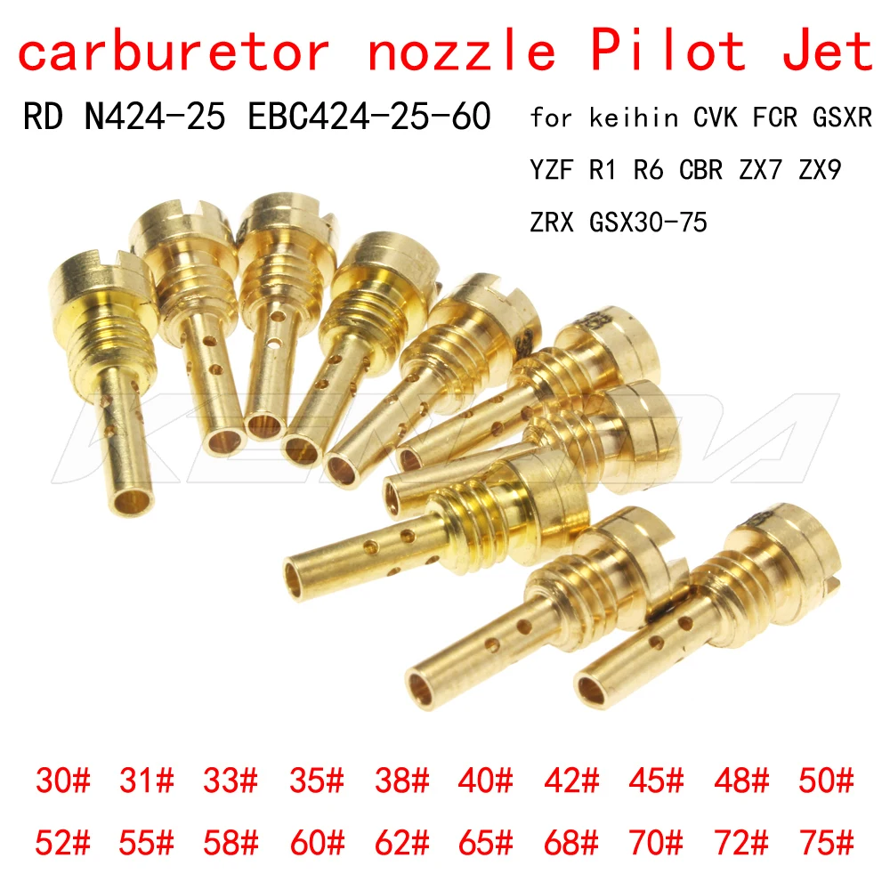 Boquilla de carburador de piezas, N424-25B de chorro piloto para keihin FCR CVK GSXR YZF R1 R6 CBR ZX7 ZX9 ZRX EBC424-25-60, 10 GSX30-75