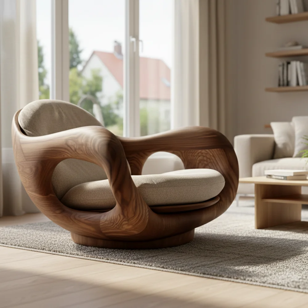 #Designer Solid Wood Chair Creative Single Lounge Sofa Comfort Armchair Lounge Chair For Living Room Furniture