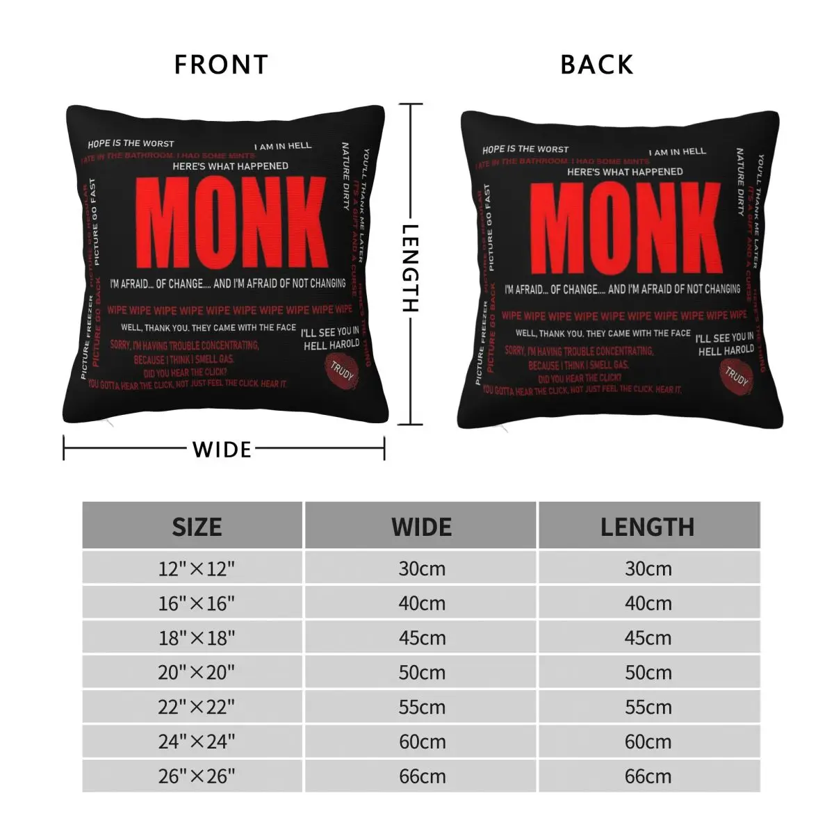 Adrian Monk Quotes Square Pillowcase Polyester Linen Velvet Pattern Zip Decorative Pillow Case Sofa Seater Cushion Case