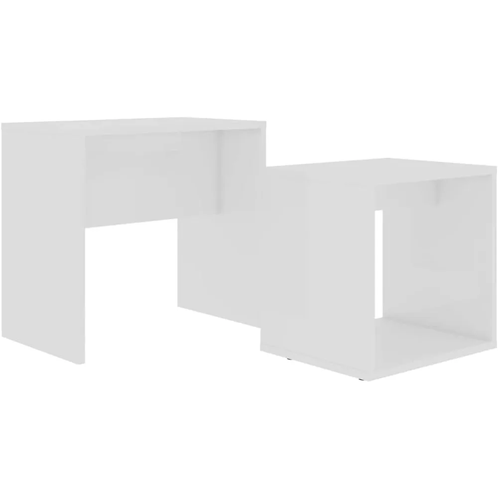 Modern 2-Piece Coffee Table Set with Storage, Nesting Tables, White, Living Room Furniture