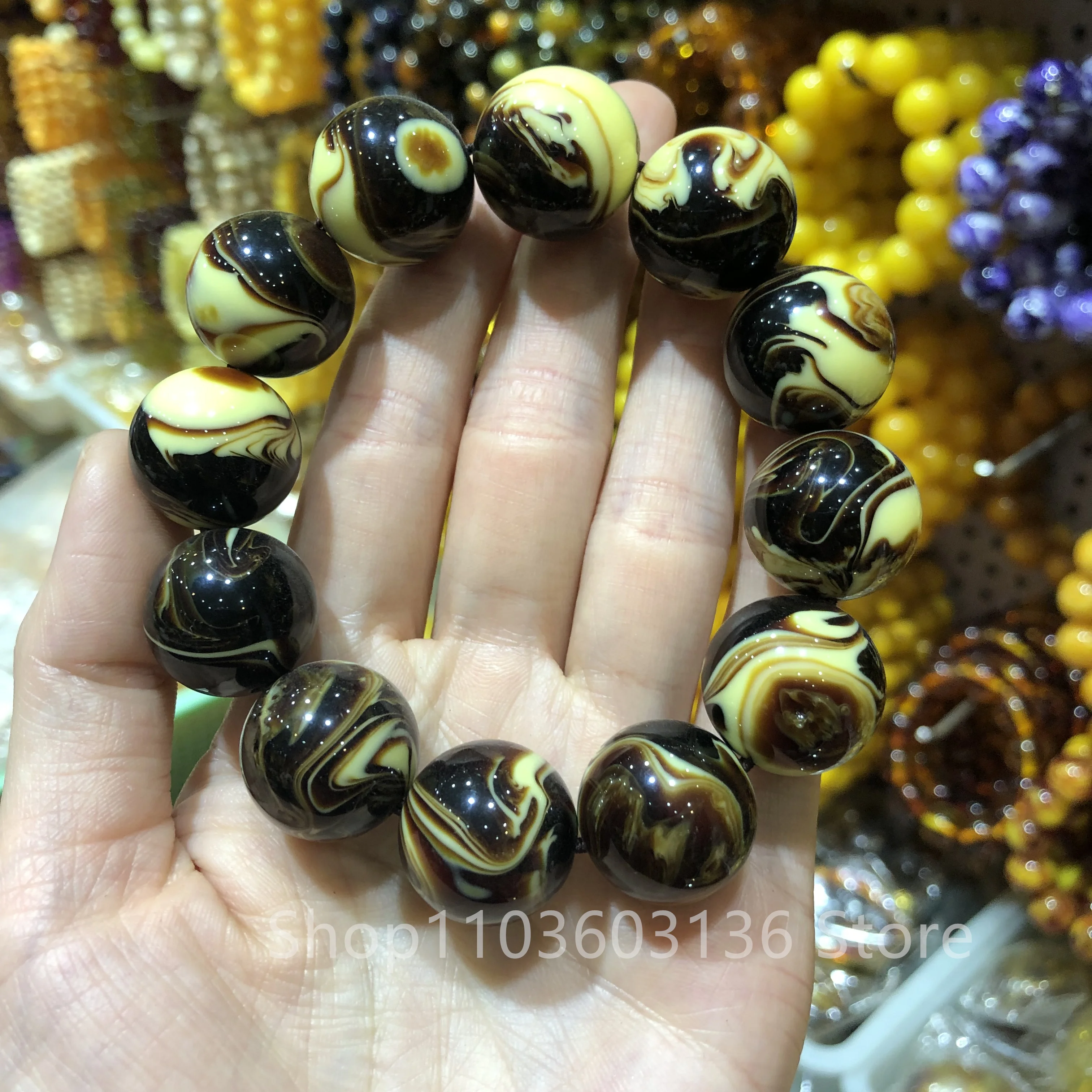 Amber Yellow Beeswax Old Honey Wax Amber Bracelet Round Patterned bracelets Row for Men Hand Bangle Suitable 15-20 -25cm