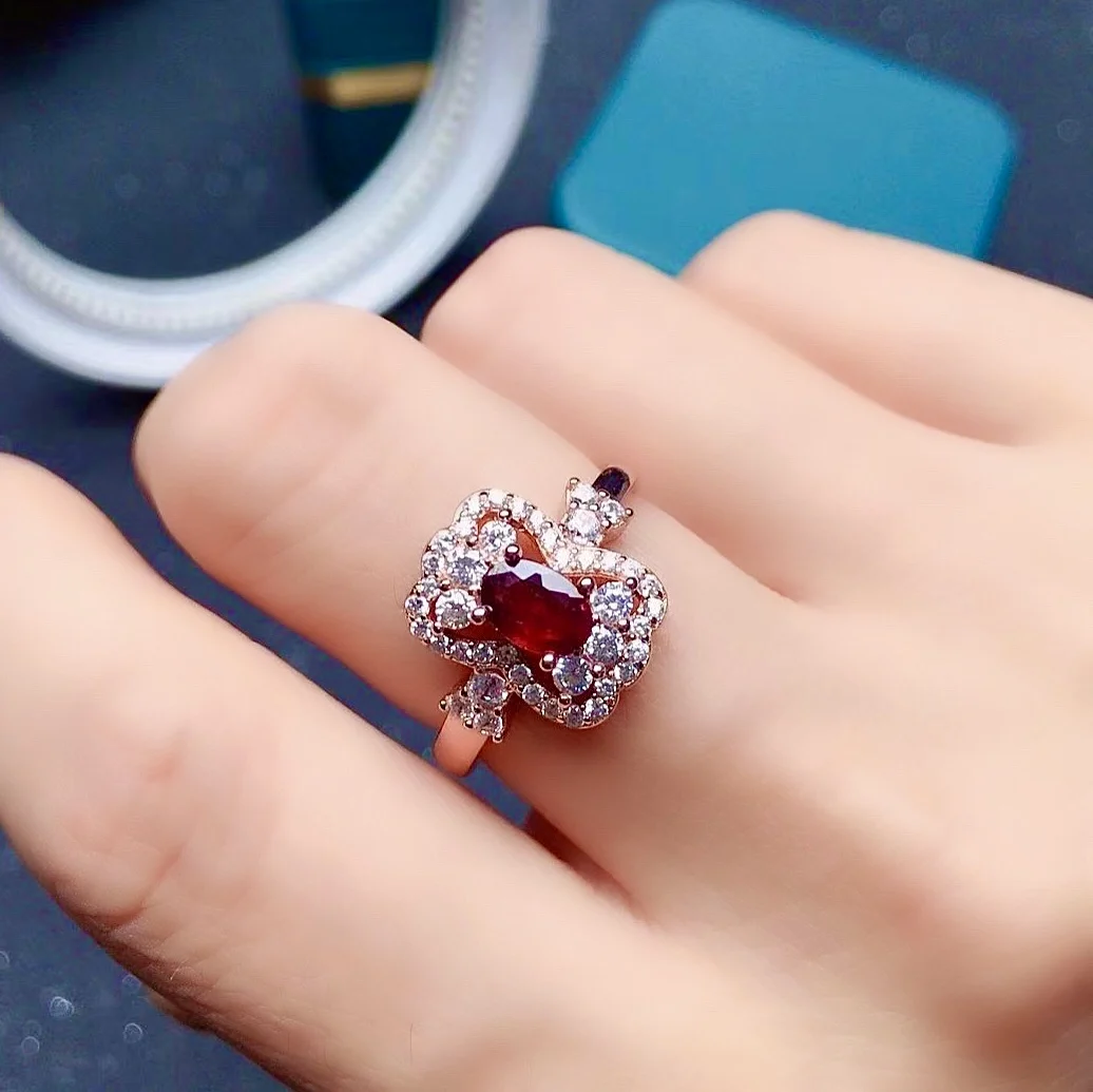 

Vintage 925 Silver Ruby Ring for Party 4mm*6mm 100% Natural Ruby Silver Ring Stering Silver Ruby Jewelry