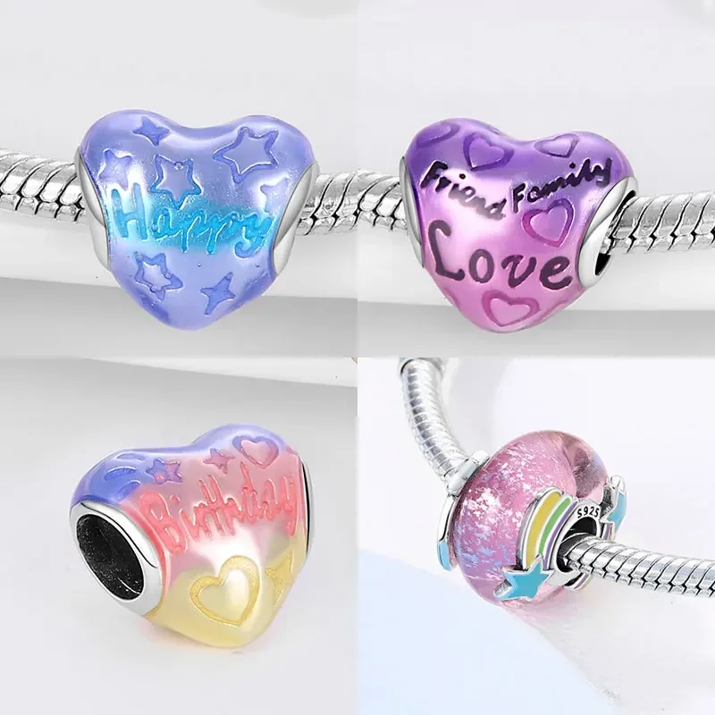 Real S925 Silver Colored Zircon Heart-shaped Pendant Beads Charm Fit Original Charms Bracelet Diy Fine Jewelry for Women Gifts image 4