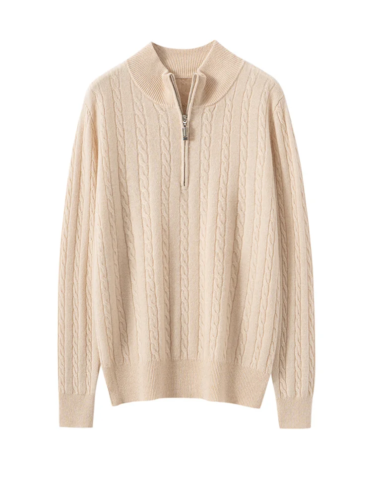 

Autumn Winter Pullover Sweater 100% Cashmere Women's Sweater Half Zip Mock Neck Pullover Knit Warm Unisex Casual Basic Clothing