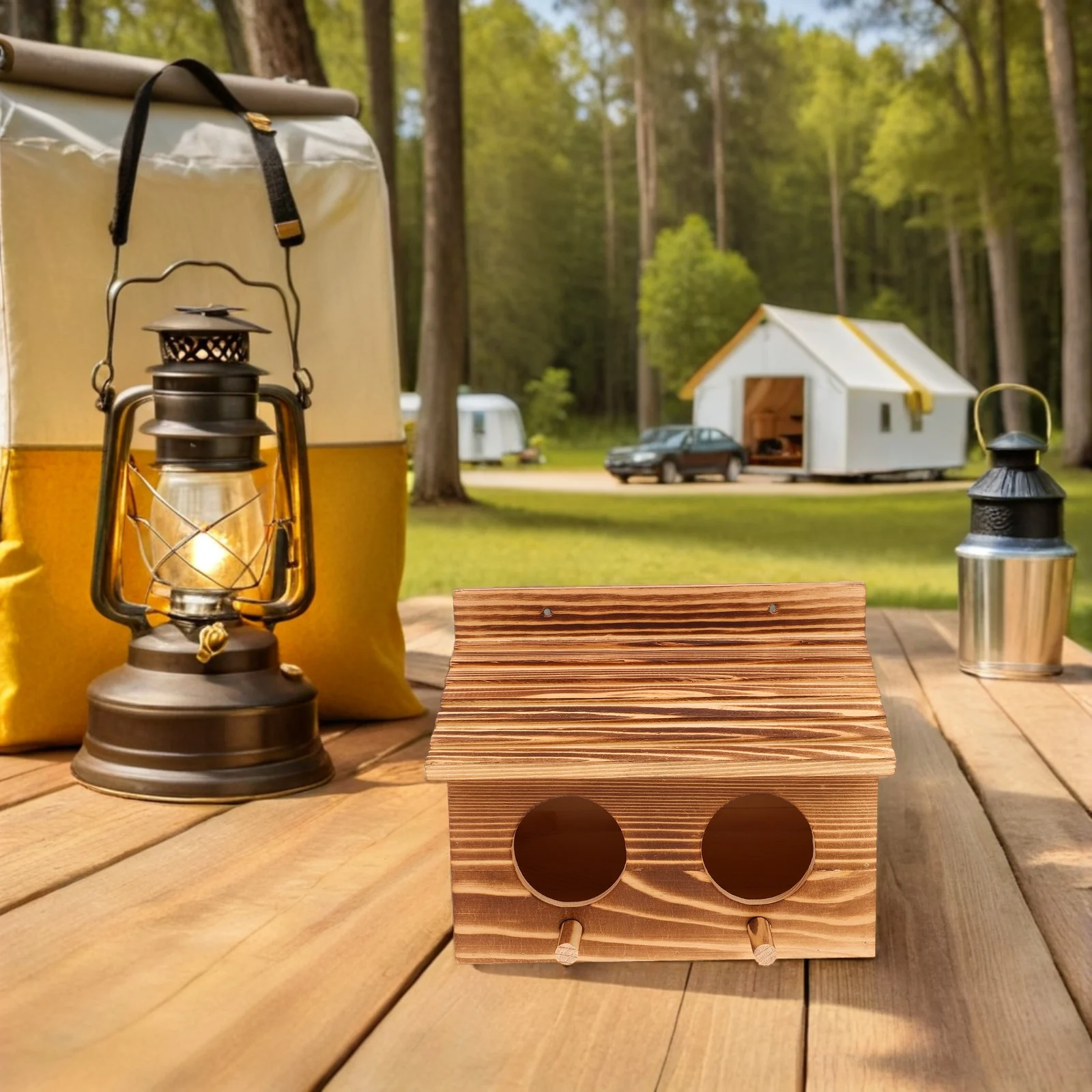 

Dual Entry Solid Wood House for Parakeet Breeding Nest Box Outdoor Weatherproof Small Bird Nest Holder Natural for Lovebirds