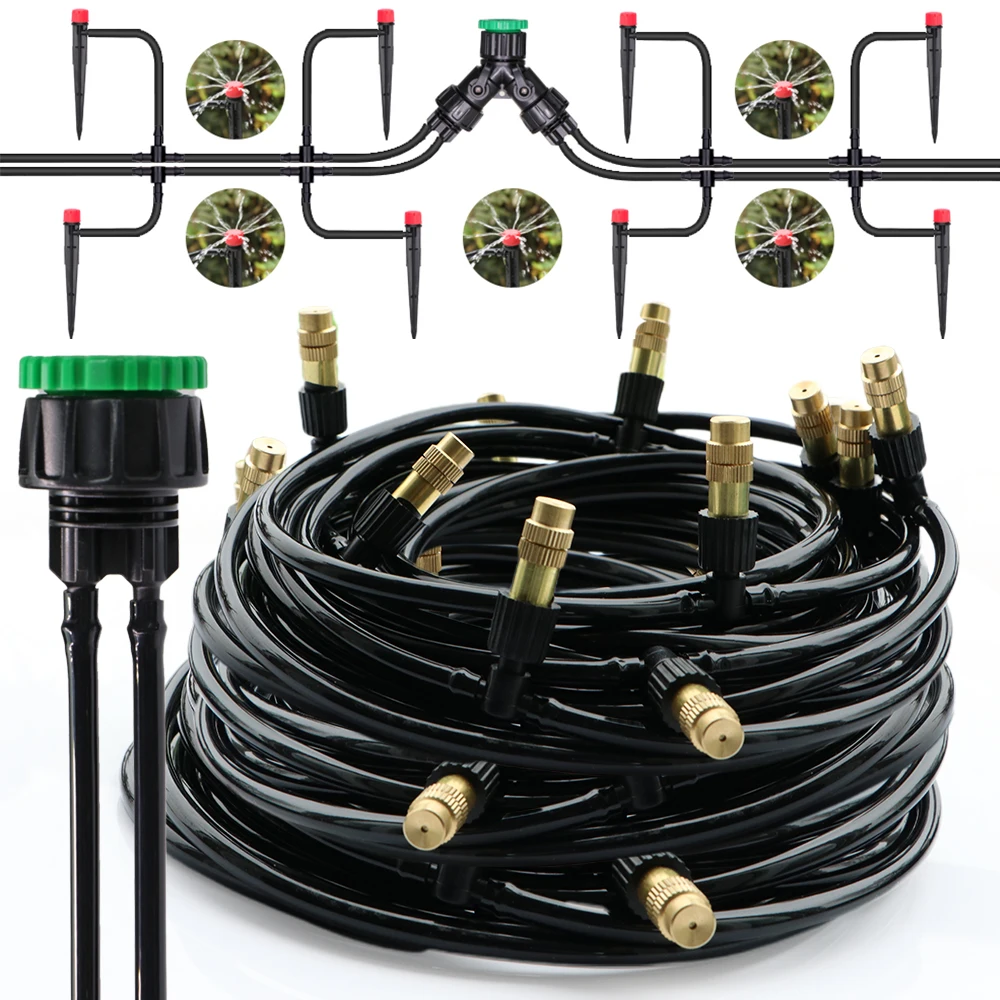 

10-50M Automatic Garden Drip Watering Irrigation Kit System 1/4'' Mist Nozzle Sprinkler 4/7mm Hose for Garden Flowers Vegetables