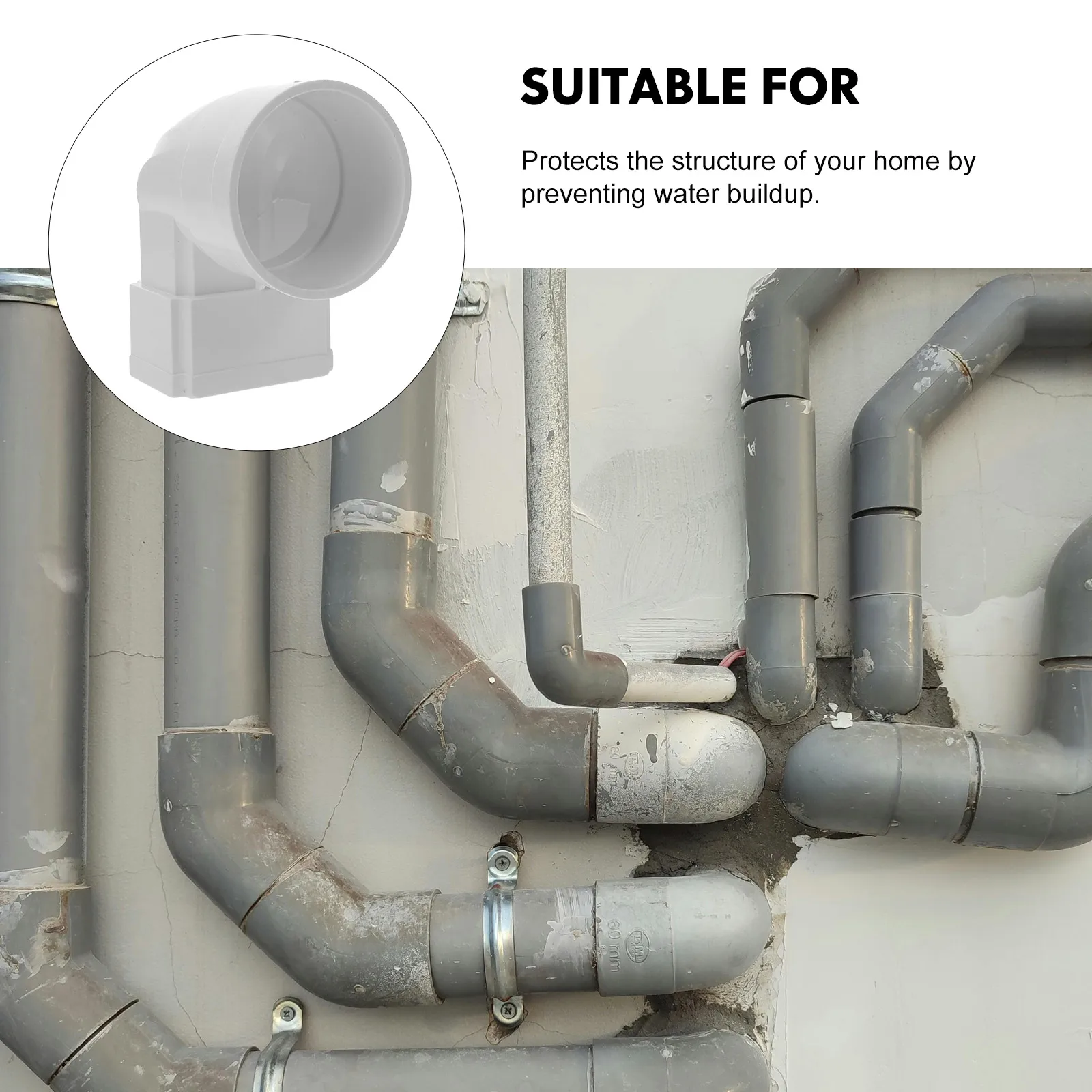 Square Round Gutter Adapter White Downspout Connector Water Pipe Fitting Extension Roof Drainage System Easy Installation Anti