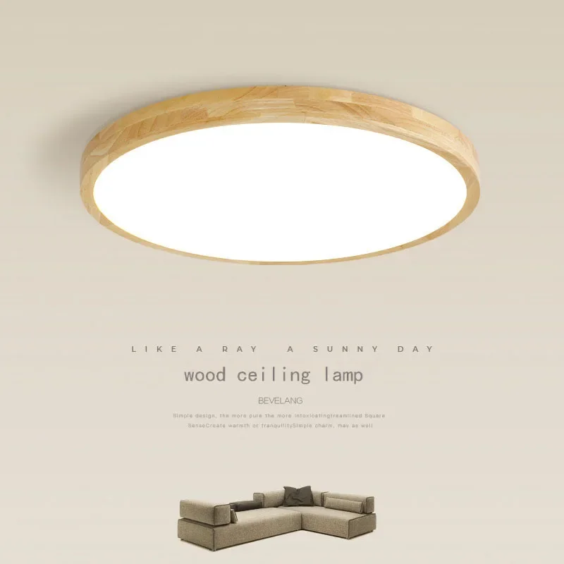 

Japanese Wooden LED Ceiling Lamp Nordic Circular Bedroom Light Indoor Lighting Fixture Ultra Thin Wooden Wall Lamps Lamparas