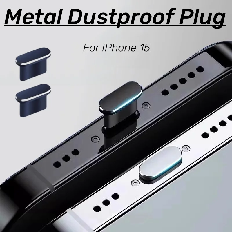 2PCS Metall Anti Staub Lade Port Stecker Für iPhone 15 Pro Max 15Plus Handy Staubdicht Schutz Kappe