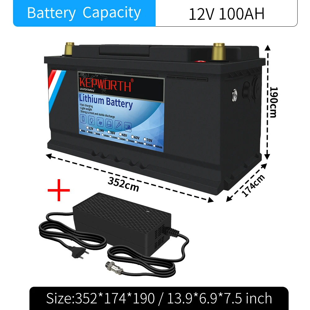 LiFePO4 Lithium Iron Phosphate Battery with BMS, 12V, 24V, 36V, 48V, 100Ah, 120Ah, 200Ah, for Golf Cart, EV, RV, Solar Energy