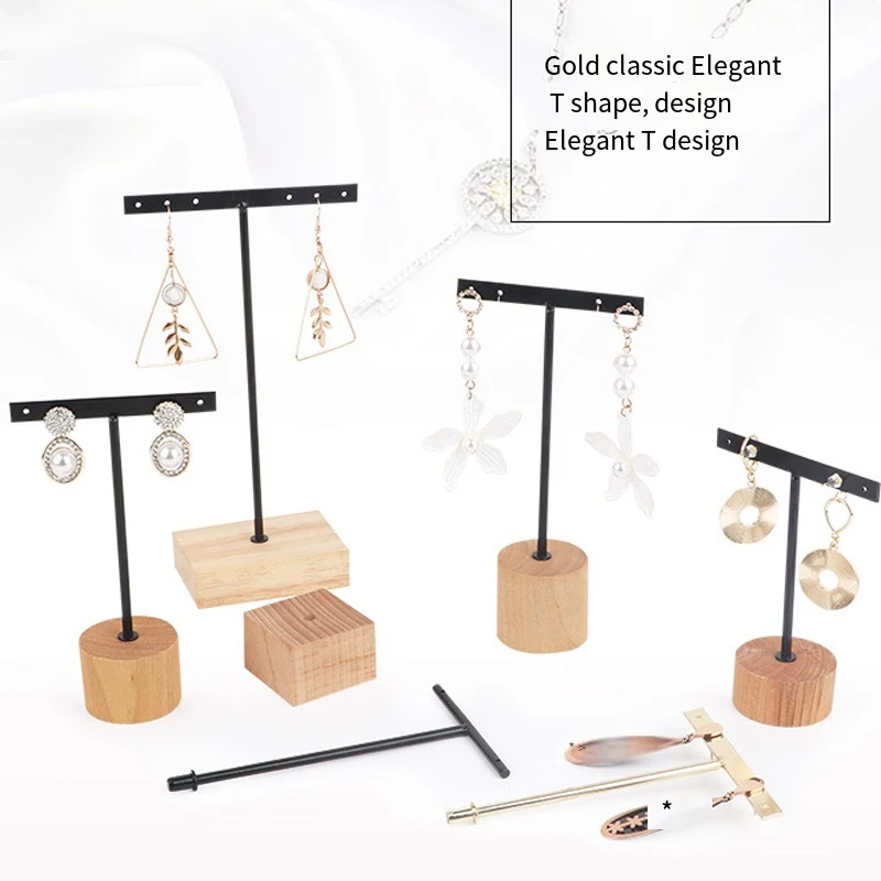 3pcs/lot Jewelry Display for earrings T-Bar Wooden Base Earrings Rack Holder Earrings Organizer Showcase Ear Studs Stand