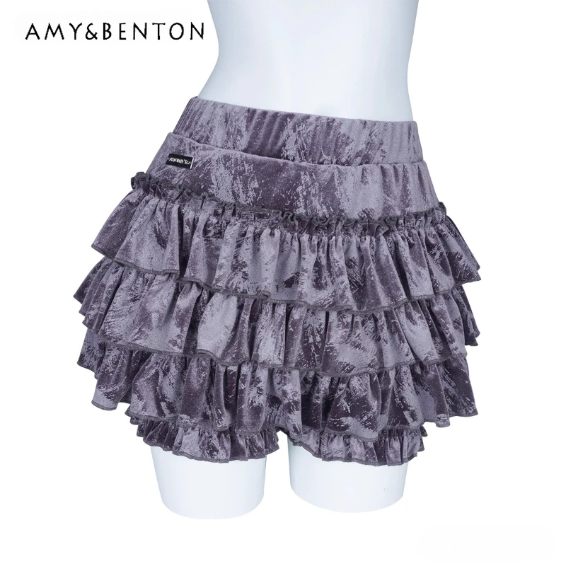 

Original Design Gray Purple Sweet Cool Cute Women's Tutu A-line Skirt 2025 Spring Summer Velvet Cake Mini Short Culottes Ladies