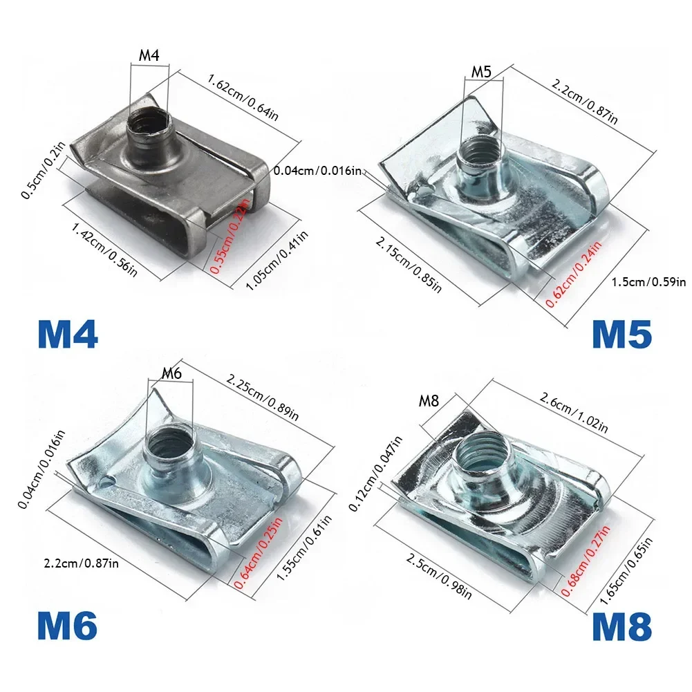 10-50PCS M6 M5 M4 M8 Stainless Steel U Type Clips with Thread 8/6/5/4 mm Reed Nuts for Car Motorcycle Scooter Auto Fastener