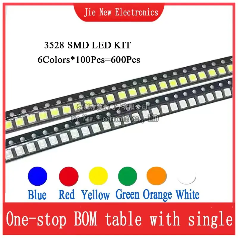 JXDZXL 5730 5050 3528 1206 0805 0603 0402 SMD LED Diode Kit White Red Blue Green  Yellow Orange  600PCS=6colors x 100PCS