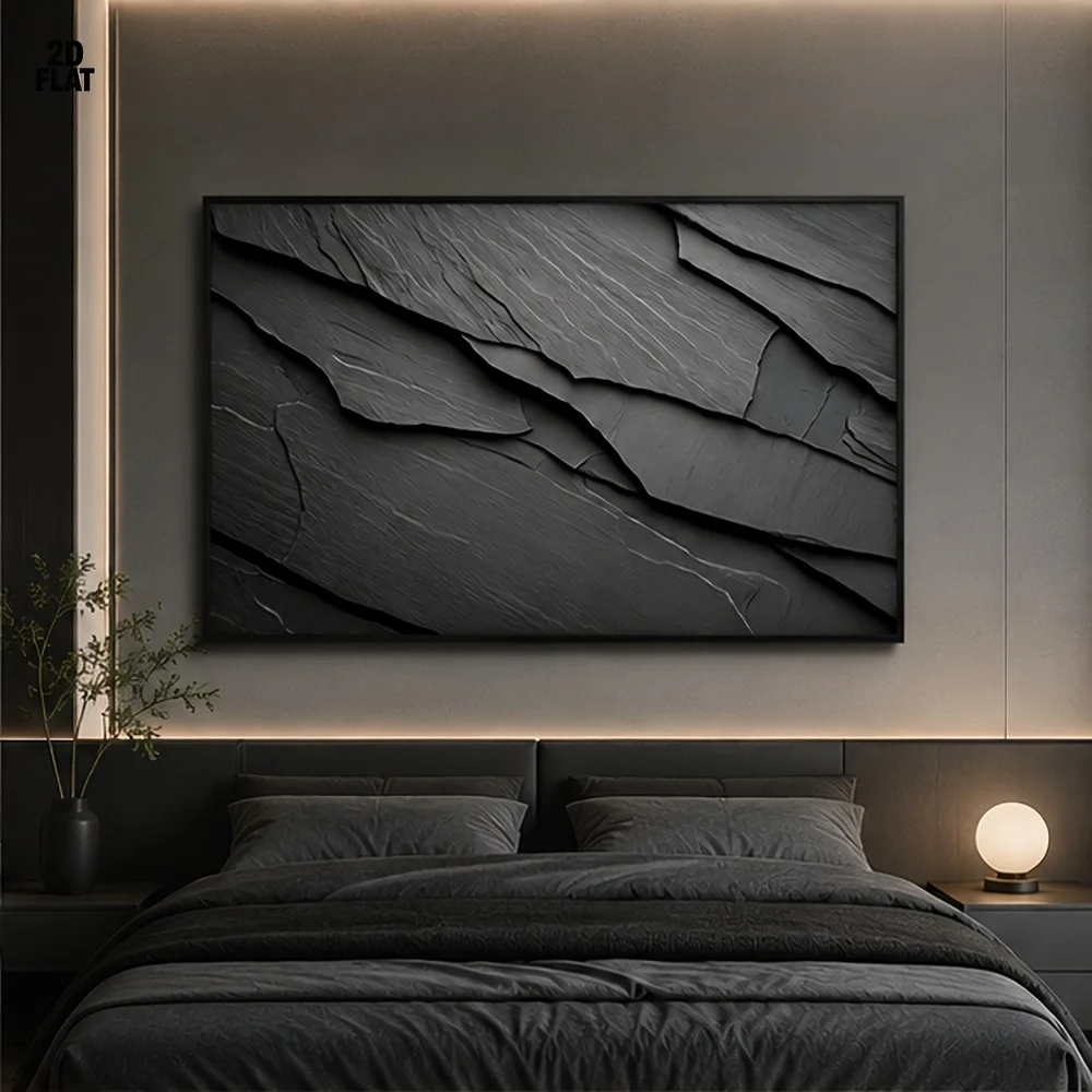 2D Flat Dark Grey Abstract Slate Stone Canvas Wall Art Unframed Modern Minimalist Texture Prints for Living Room & Bedroom Decor