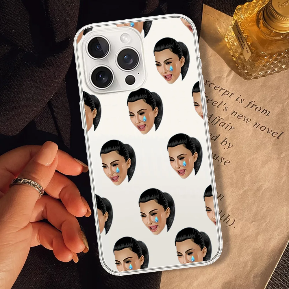 Phone Case for iPhone 12 11 13 14 15 16 Max Pro Plus Transparent Cover K-Kim K-Kardashian Actress